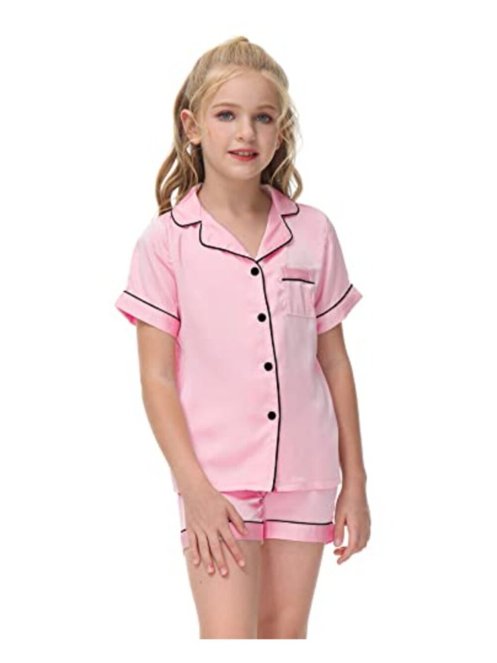 Kids Unisex Pajama Set Button Down Short Sleeve Top Shorts 2Pc Sleepwear